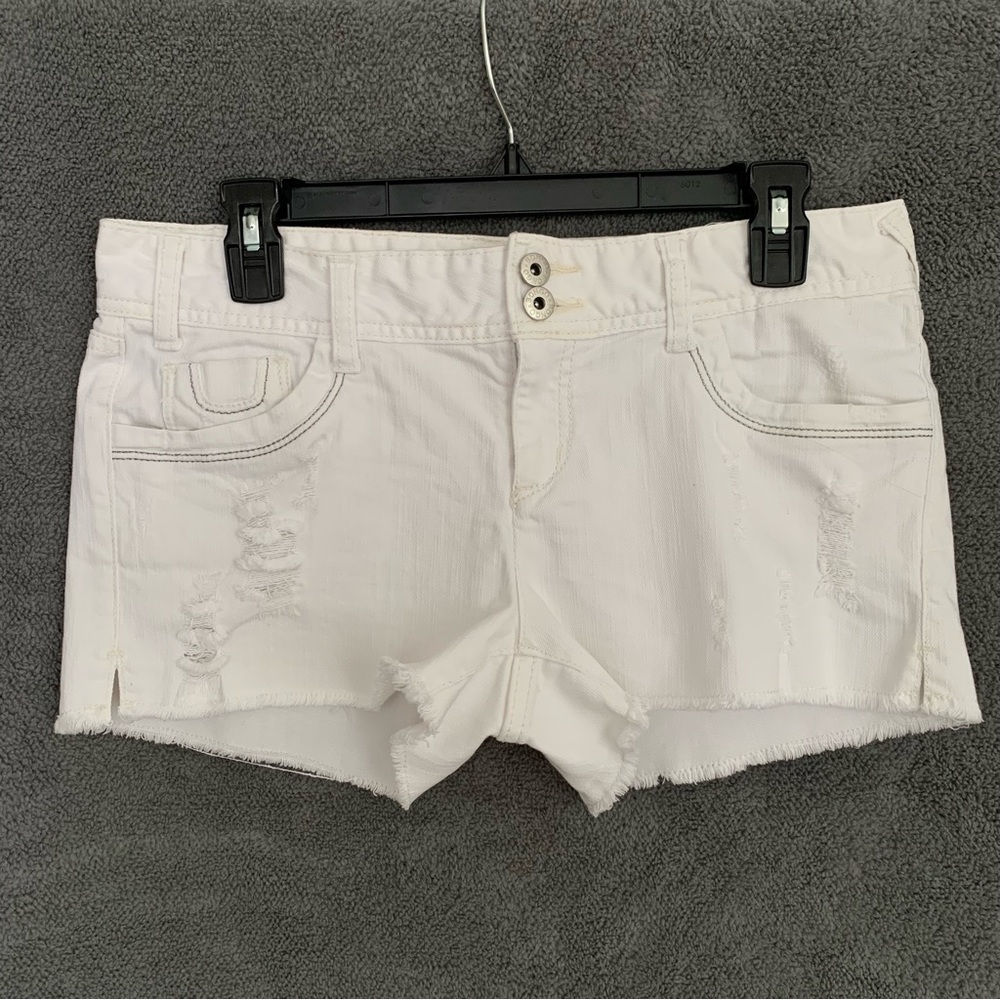 BONGO White Jean Shorts Distressed Raw Hem